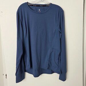 Spyder Active Long Sleeve Zipper Pocket Stretch Shirt Ski Sports Blue Men XXL
